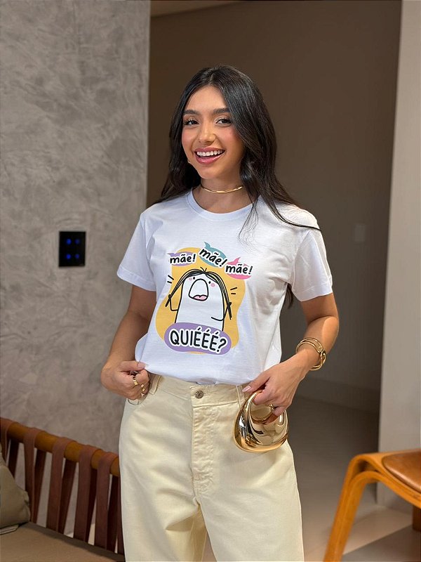 T-SHIRT DTF  MÃE! QUIÉÉÉ? - BRANCO