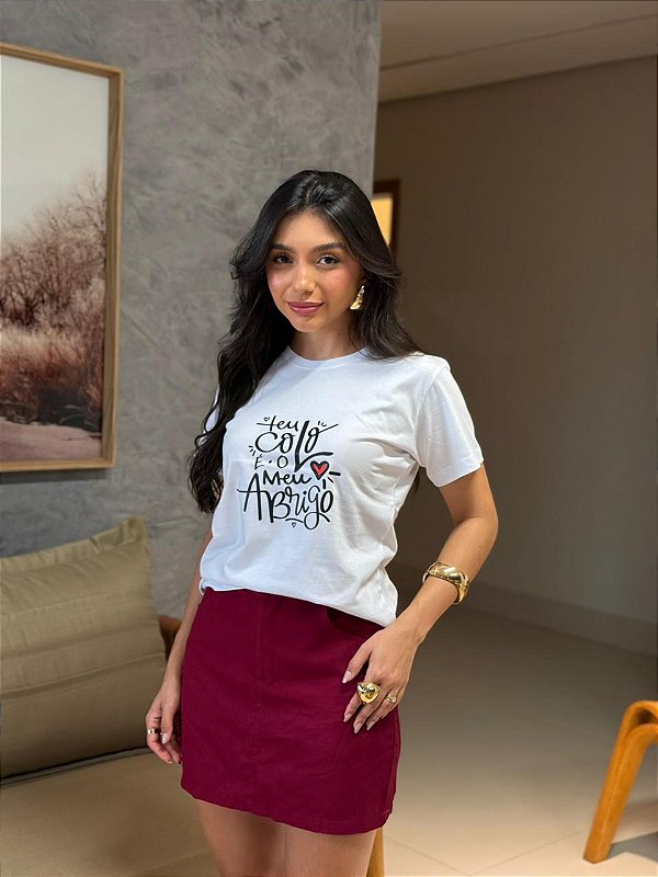 T-SHIRT DTF TEU COLO É O MEU ABRIGO - BRANCO