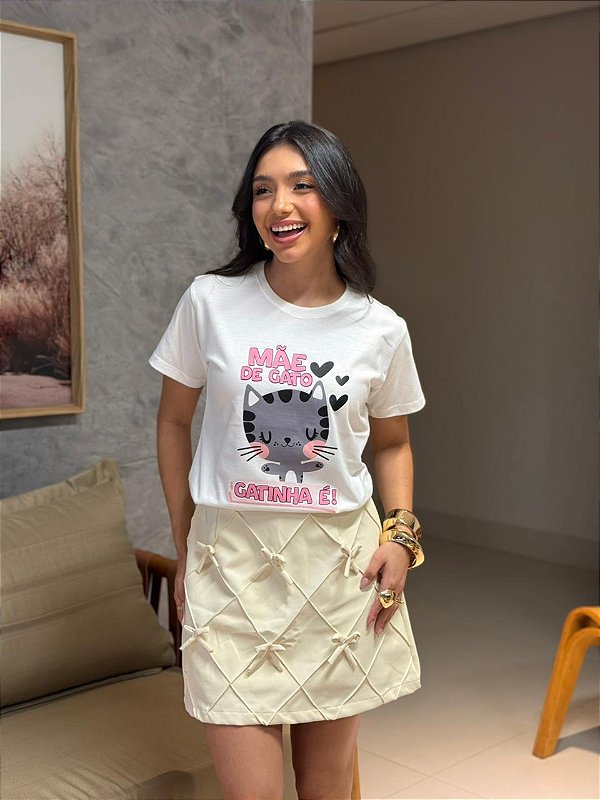 T-SHIRT DTF MÃE DE GATO - OFF WHITE
