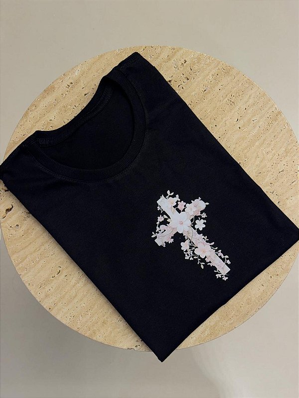 T-SHIRT DTF CRUZ FLORAL - PRETO