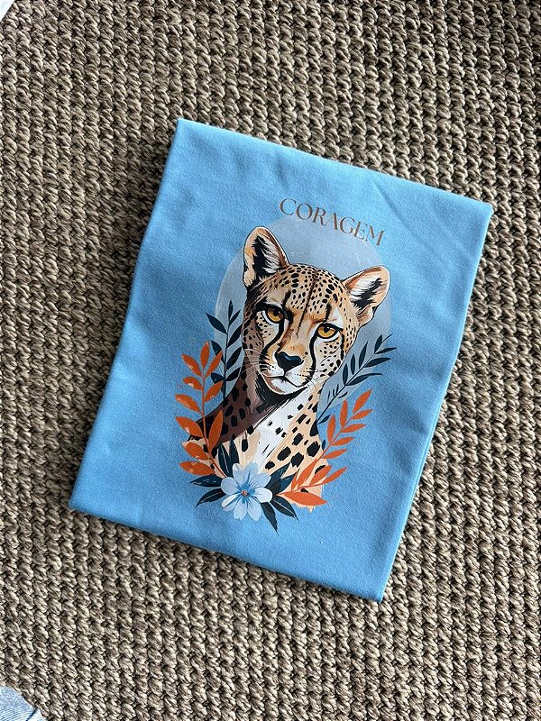 T-SHIRT DTF ONÇA CORAGEM - AZUL JEANS