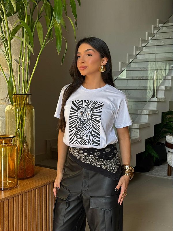 T-SHIRT DTF ONÇA PARDA BRANCA - BRANCO
