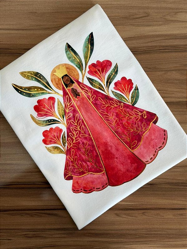 T-SHIRT DTF SANTA SENHORA AQUARELA VERMELHO - OFF WHITE