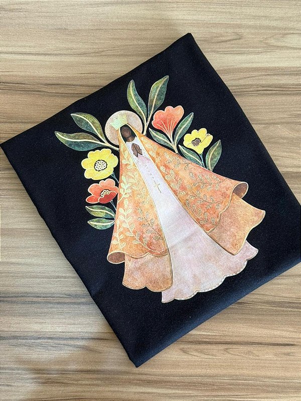 T-SHIRT DTF NOSSA SENHORA AQUARELA AMARELO - PRETO