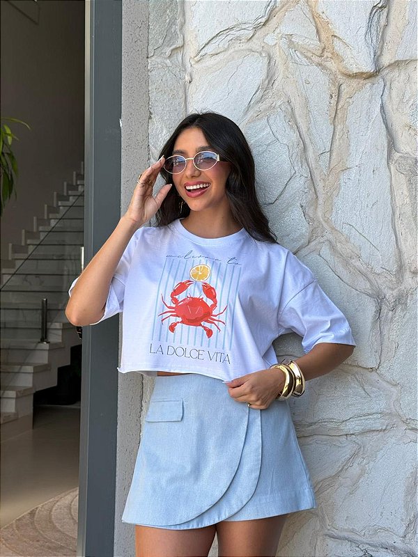 CROPPED OVERSIZED DTF LA DOLCE VITA - BRANCO