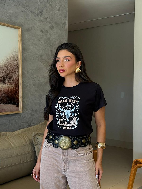 T-SHIRT DTF WILD WEST RODEO - PRETO