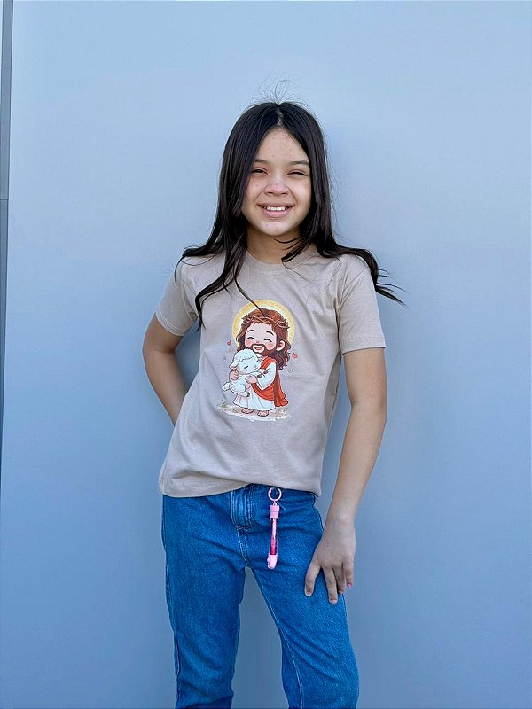 T-SHIRT INFANTIL DTF JESUS CARTOON - BEGE DUNAS