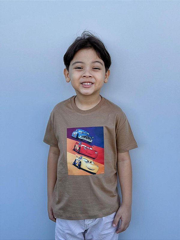 T-SHIRT INFANTIL DTF CARROS - MARROM TERRA