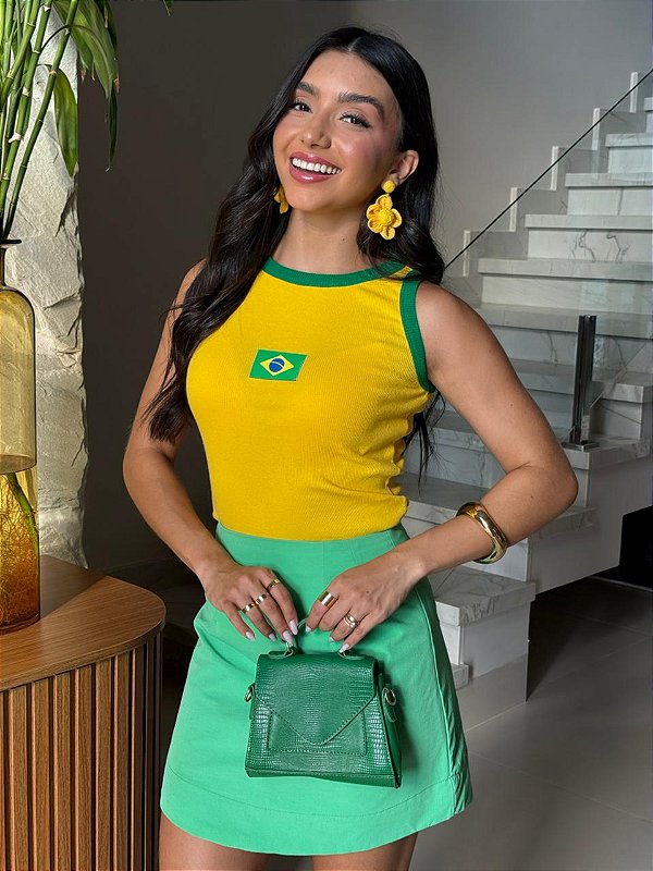 REGATA CANELADA BANDEIRA BRASIL - AMARELO