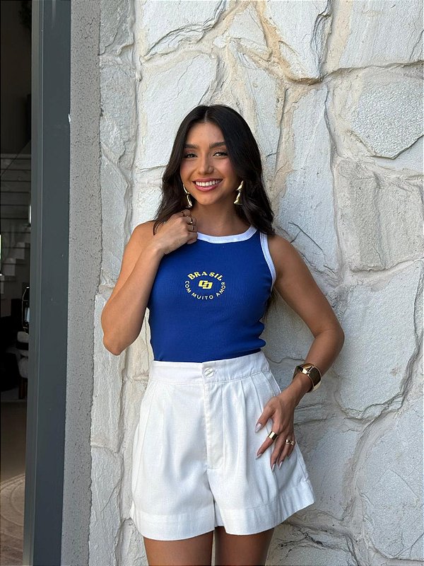 REGATA CANELADA COLCCI BRASIL COM MUITO AMOR - AZUL BIC
