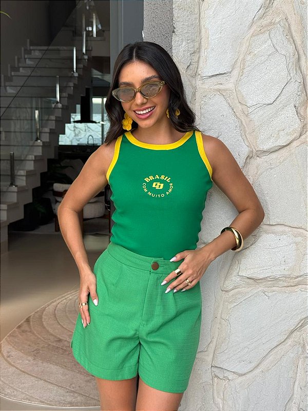 REGATA CANELADA COLCCI BRASIL COM MUITO AMOR - VERDE BANDEIRA