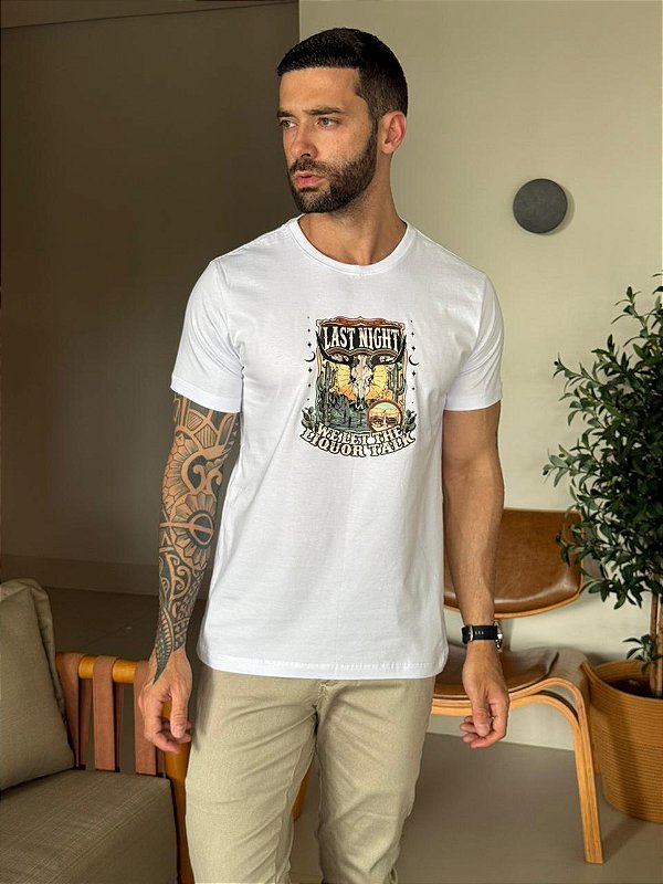 CAMISETA MASCULINA DTF LAST NIGHT - BRANCO