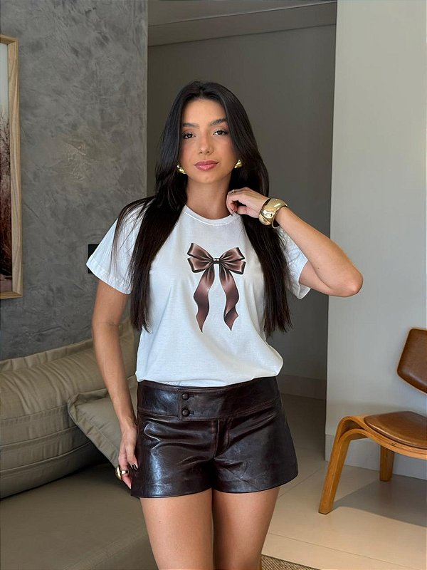 T-SHIRT DTF LAÇO MARROM - OFF WHITE