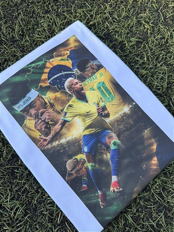 CAMISETA MASCULINA DTF MOSAICO NEYMAR - BRANCO