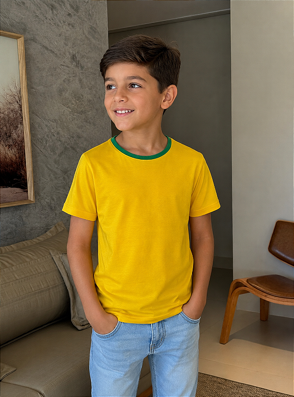 T-SHIRT INFANTIL LISA BICOLOR - AMARELO