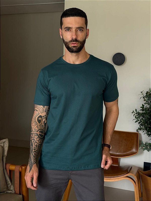 CAMISETA MASCULINA LISA - VERDE NOITE