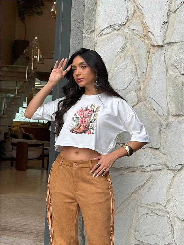 CROPPED OVERSIZED DTF BOTA ROSA E FLORES - OFF WHITE