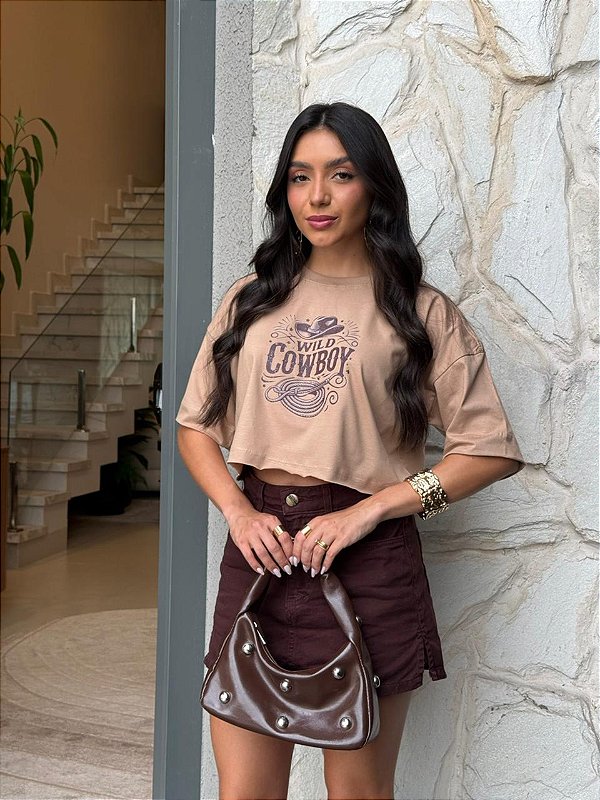 CROPPED OVERSIZED DTF WILD COWBOY - CAPUCCINO