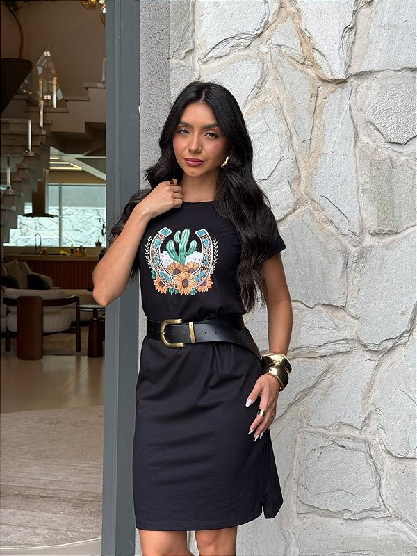 VESTIDO DRESS DTF CACTOS E GIRASSOIS - PRETO