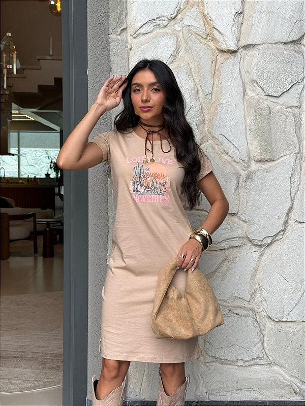 VESTIDO DRESS DTF LONG LIVE COWGIRLS - BEGE DUNAS