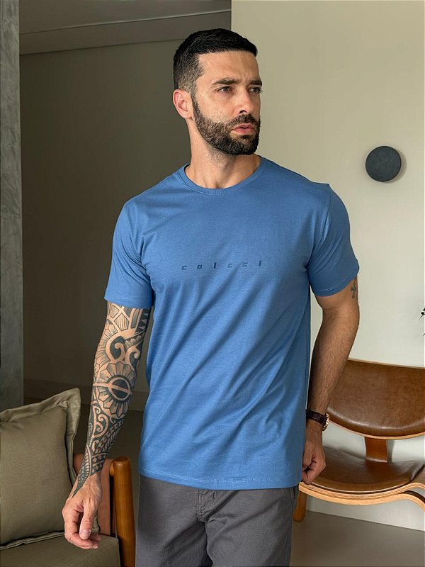 CAMISETA MASCULINA COLCCI (SOBRETOM) - AZUL ESTIMADO