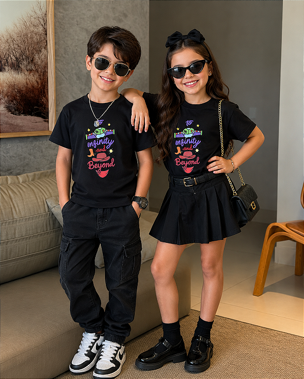 T-SHIRT INFANTIL DTF AO INFINITO E ALEM - PRETO