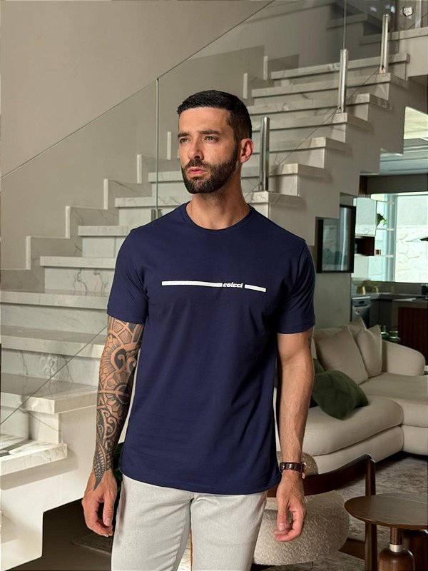 CAMISETA MASCULINA COLCCI (BRANCO) - AZUL MARINHO