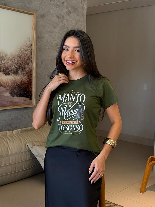 T-SHIRT DTF SOB O MANTO DE MARIA - VERDE MILITAR