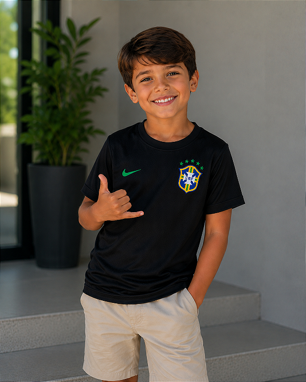 T-SHIRT INFANTIL DRY FIT BRASIL - PRETO