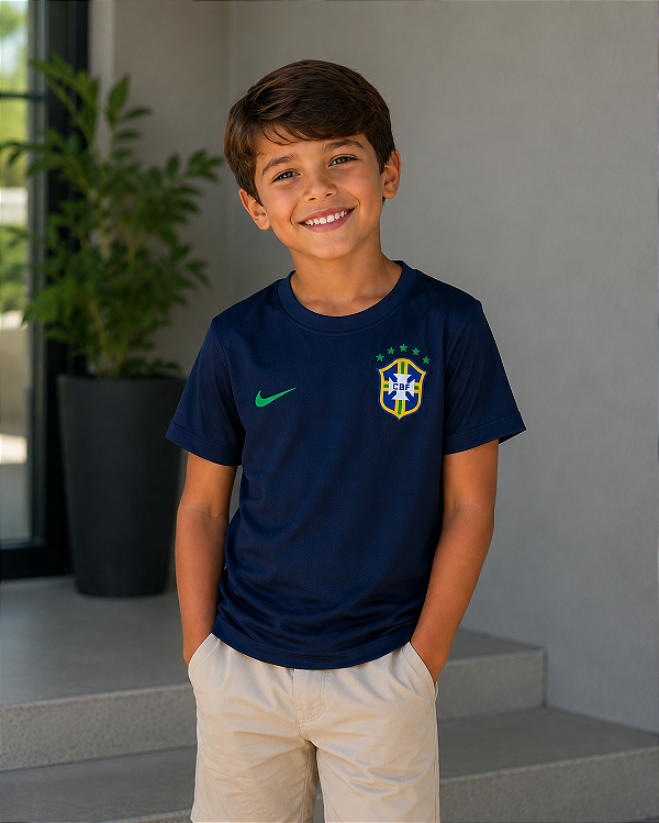 T-SHIRT INFANTIL DRY FIT BRASIL - AZUL MARINHO