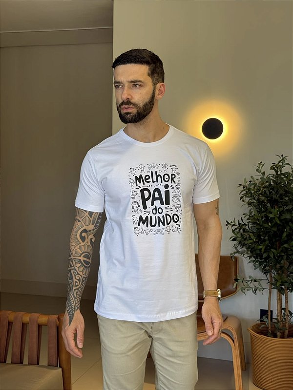 CAMISETA MASCULINA DTF MELHOR PAI DO MUNDO - BRANCO