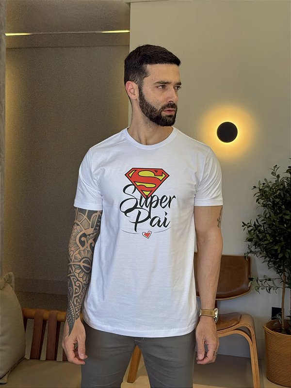 CAMISETA MASCULINA DTF SUPER PAI - BRANCO