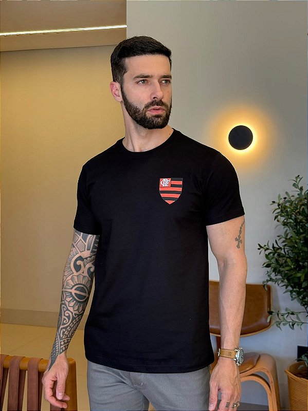 CAMISETA MASCULINA DTF ESCUDO FLAMENGO - PRETO