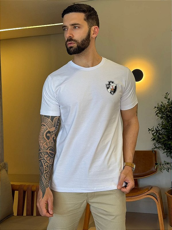 CAMISETA MASCULINA DTF ESCUDO VASCO - BRANCO