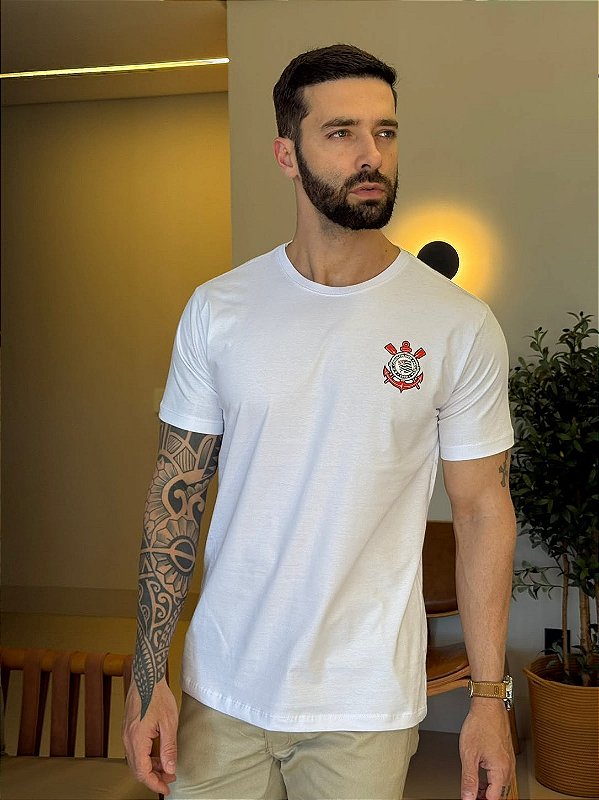 CAMISETA MASCULINA DTF ESCUDO CORINTHIANS - BRANCO