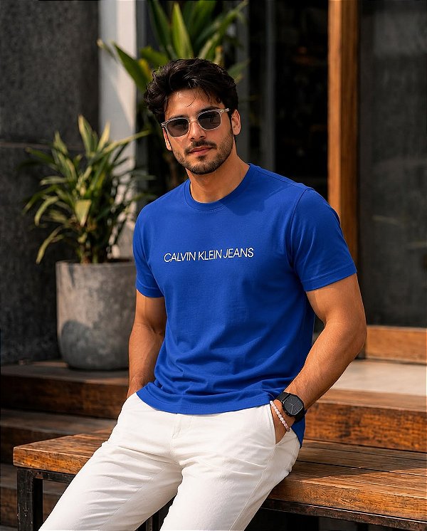 CAMISETA MASCULINA CALVIN KLEIN JEANS - AZUL BIC