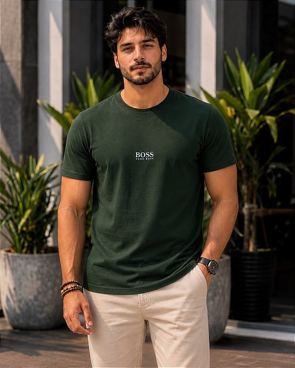 CAMISETA MASCULINA DTF HUGO BOSS - VERDE MILITAR