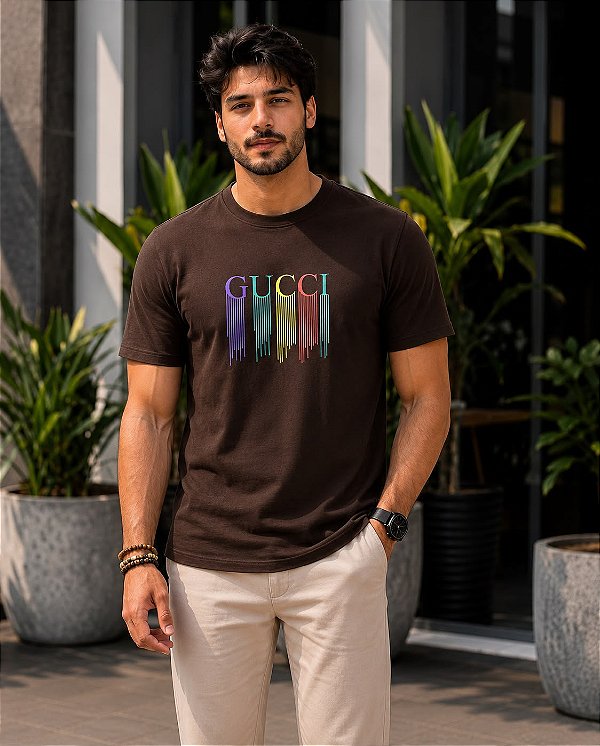 CAMISETA MASCULINA DTF GUCCI - MARROM EXPRESSO