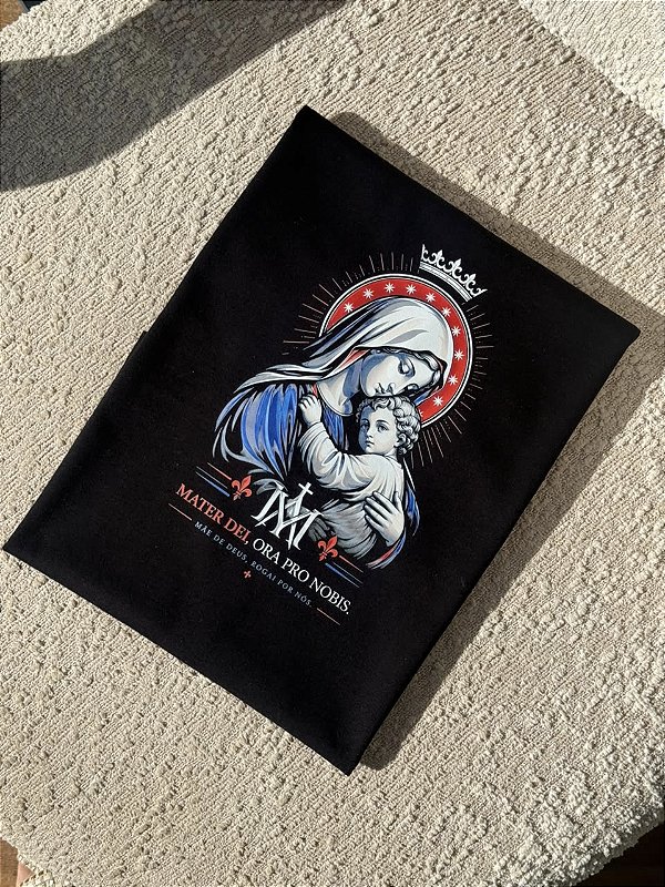 T-SHIRT DTF MÃE DE DEUS, ROGAI POR NÓS - PRETO