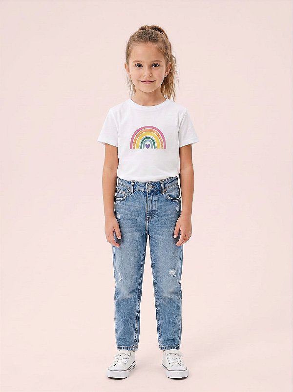T-SHIRT INFANTIL DTF ARCO IRIS CORAÇÃO - OFF WHTE