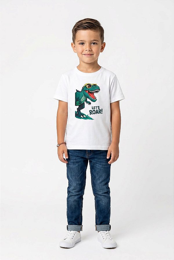 T-SHIRT INFANTIL DTF LET'S ROAR - BRANCO