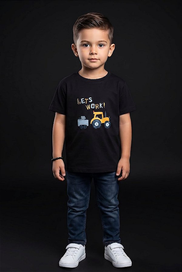 T-SHIRT INFANTIL DTF LET'S WORK - PRETO