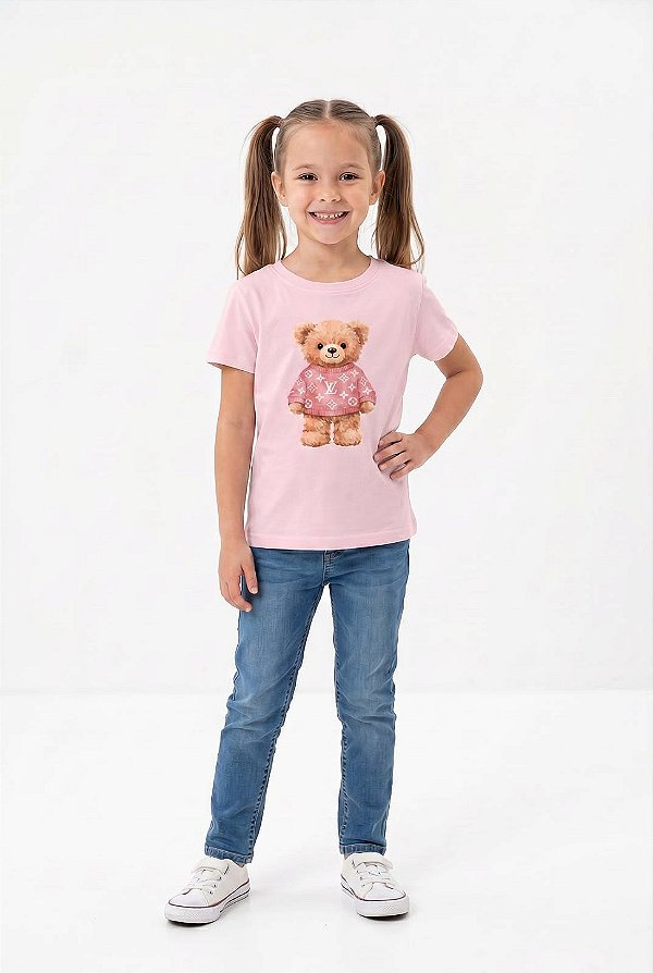 T-SHIRT INFANTIL DTF URSO LOUIS VUITTON - ROSA CLARO