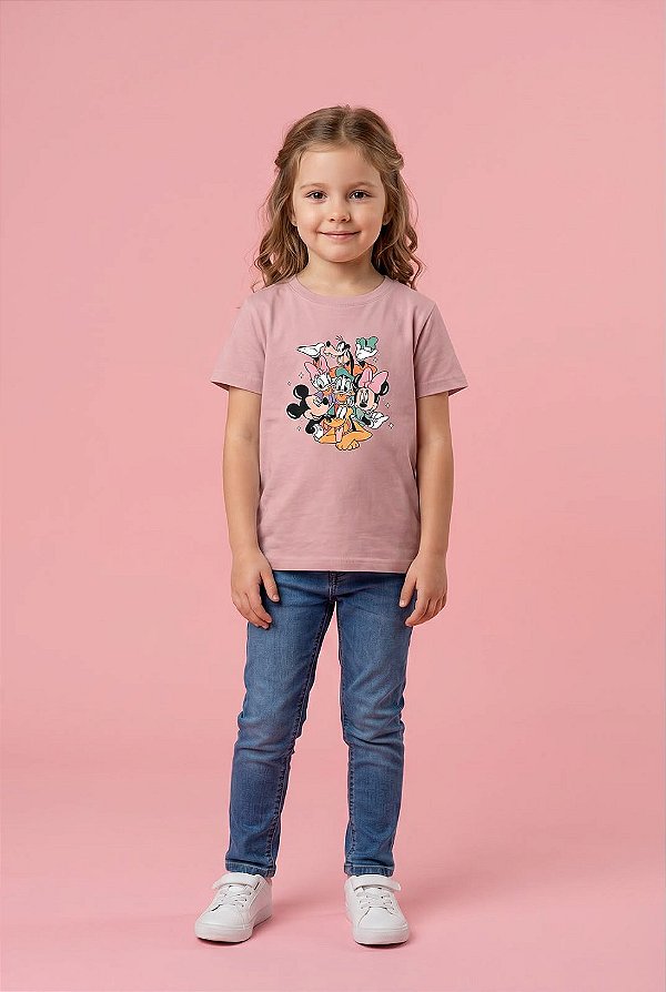 T-SHIRT INFANTIL DTF TURMA DO MICKEY DISNEY - ROSA CLARO