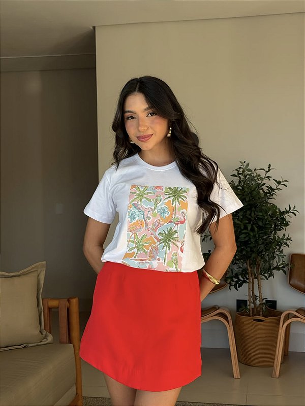 T-SHIRT DTF MOSAICO TROPICAL - BRANCO