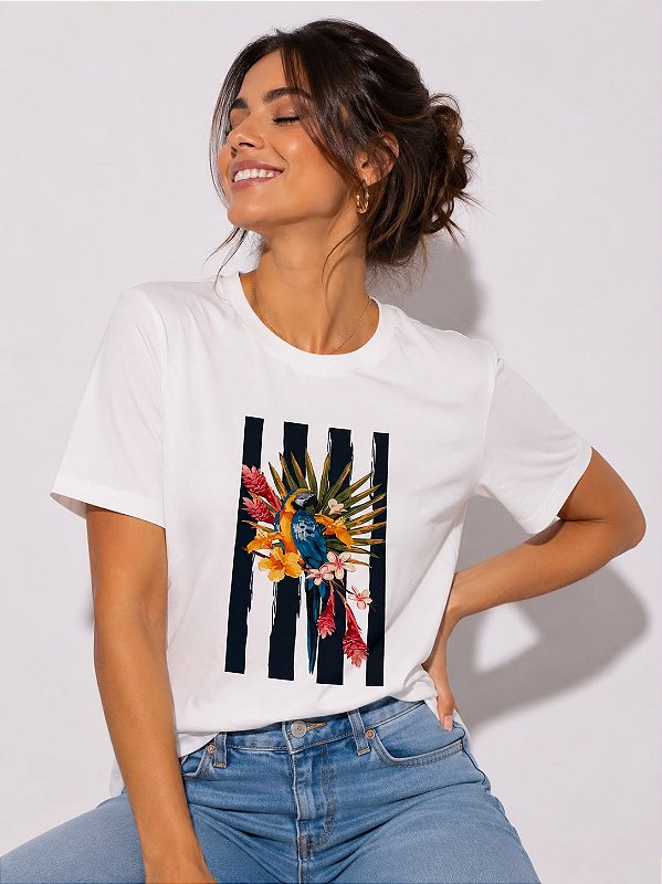 T-SHIRT DTF ARARA LISTRAS - OFF WHITE