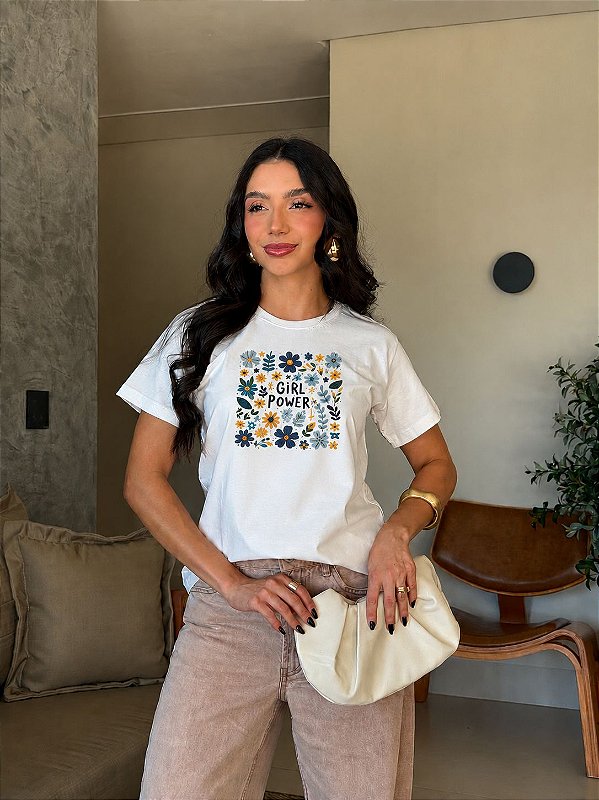 T-SHIRT DTF GIRL POWER FLORAL - OFF WHITE
