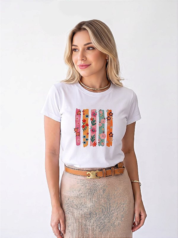 T-SHIRT DTF LISTRAS FLORAIS - OFF WHITE