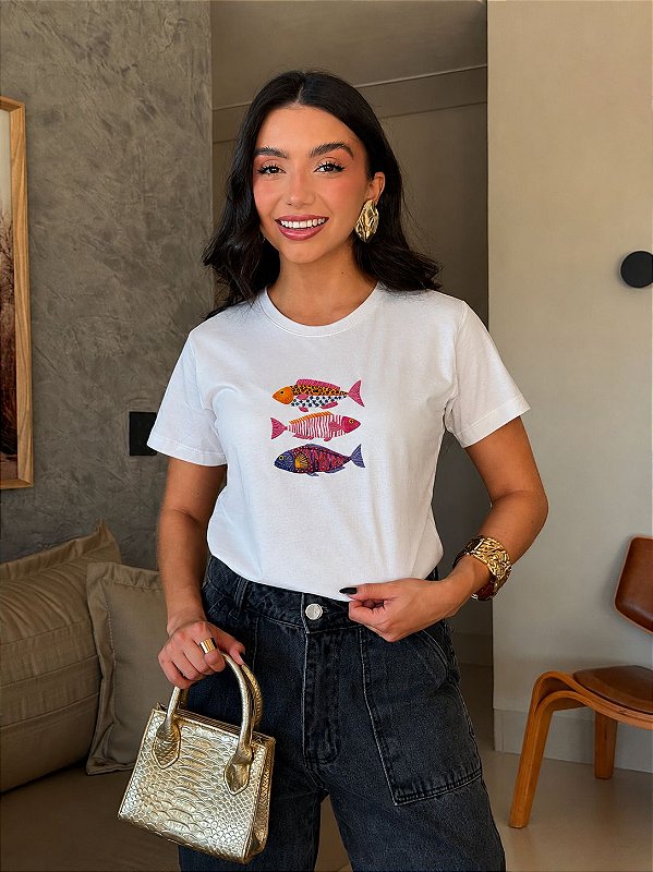 T-SHIRT DTF TRIO DE PEIXES - OFF WHITE