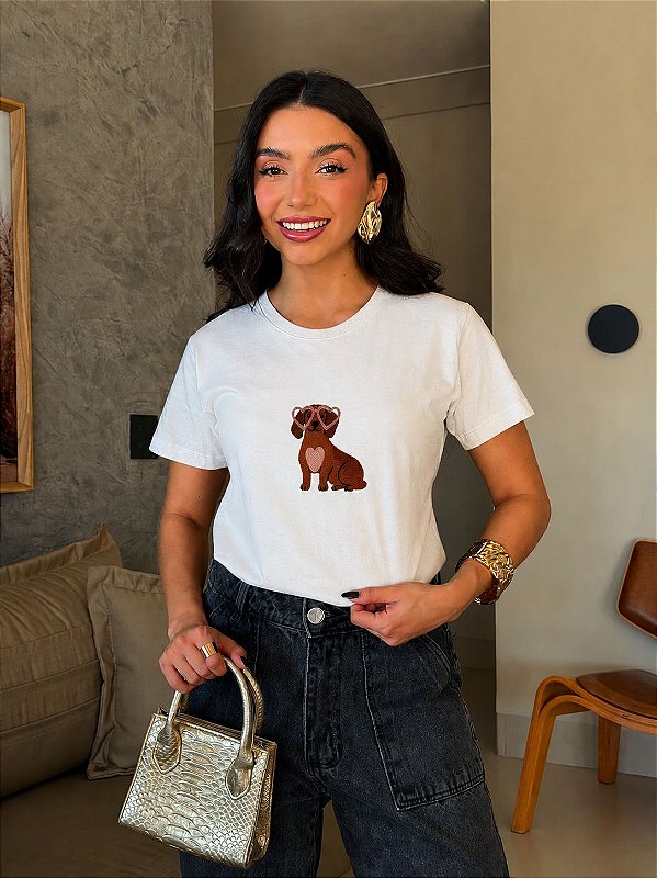 T-SHIRT DTF CACHORRO CROCHÊ - OFF WHITE